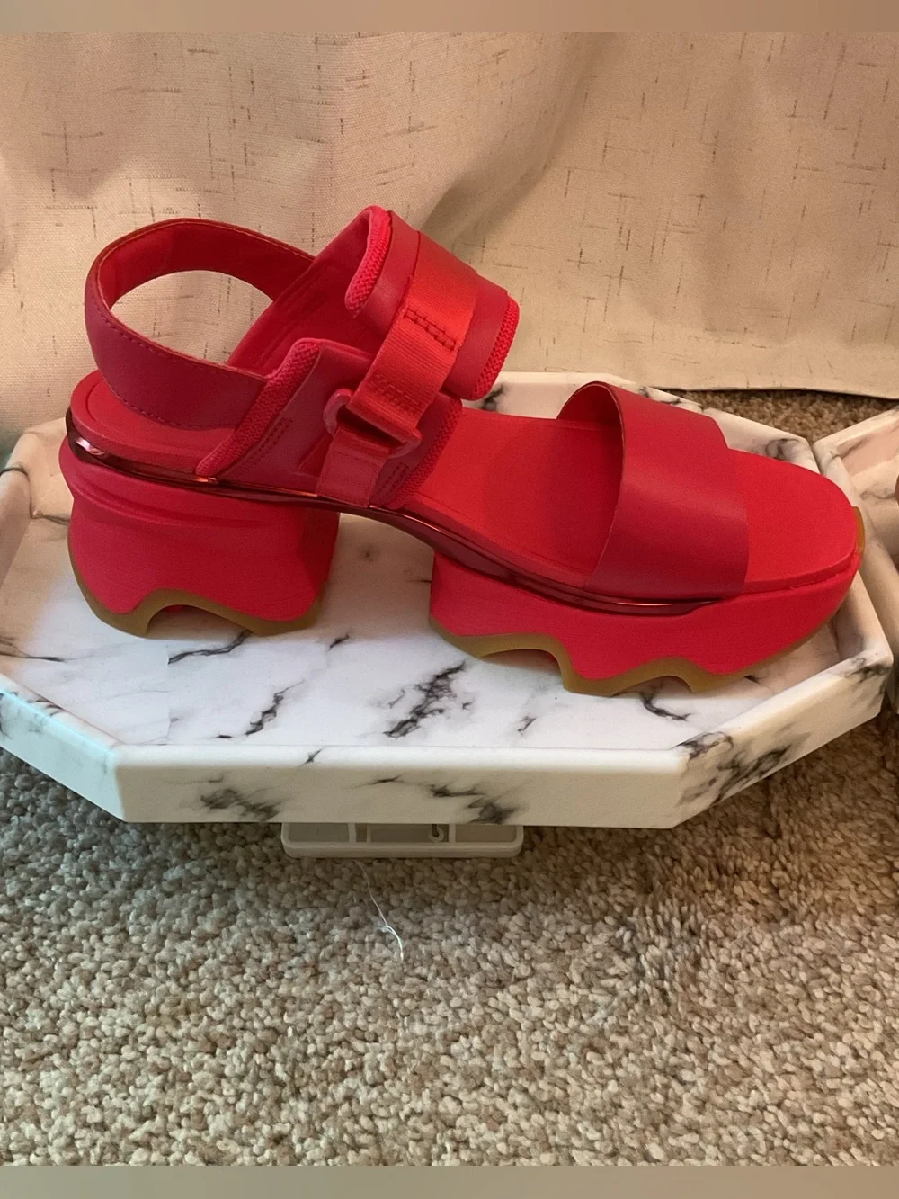 Sorel Kinetic Impact Red Platform Sandal with Chunky Sole - Picture 7 of 8